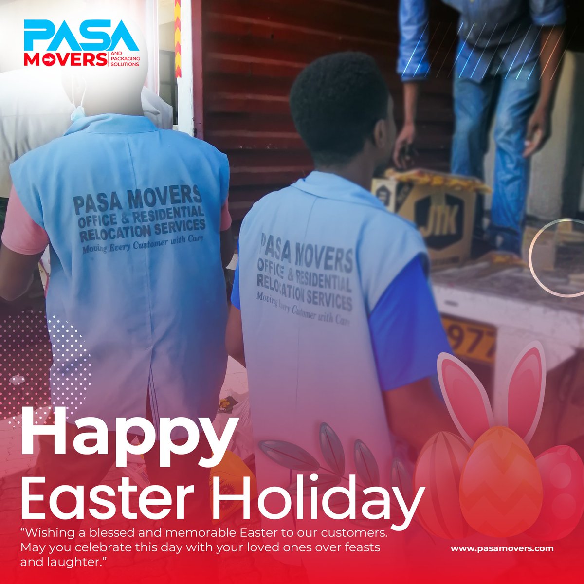 PasaMoversLtd's tweet photo. Happy Easter holiday from @pasamovers  #movingon #pasamovers #movingkenya #moversNairobi #movingNakuru #pasapackaging https://t.co/bqiUZGr9nY