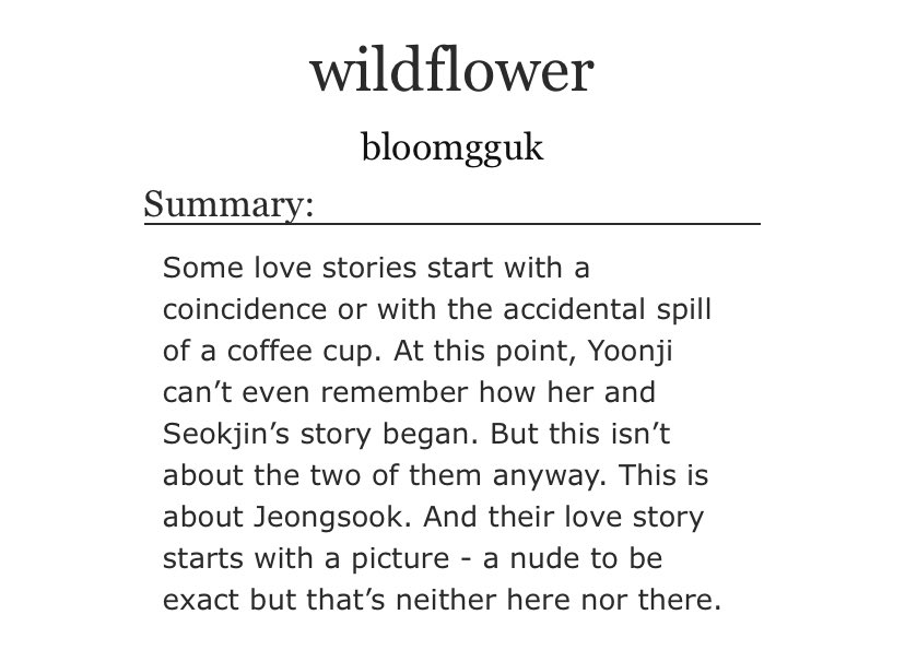 wildflower

» yoonjinkook ; 12.3k
» Teen and Up Audiences
» rock band au
» trans fem yoongi, agender aromantic jungkook
» fwb to lovers (kinda), angst, getting together
» for <a href="/enbtsficfest/">ENBTS Fic Fest (REST)</a> 
» archiveofourown.org/works/38097067