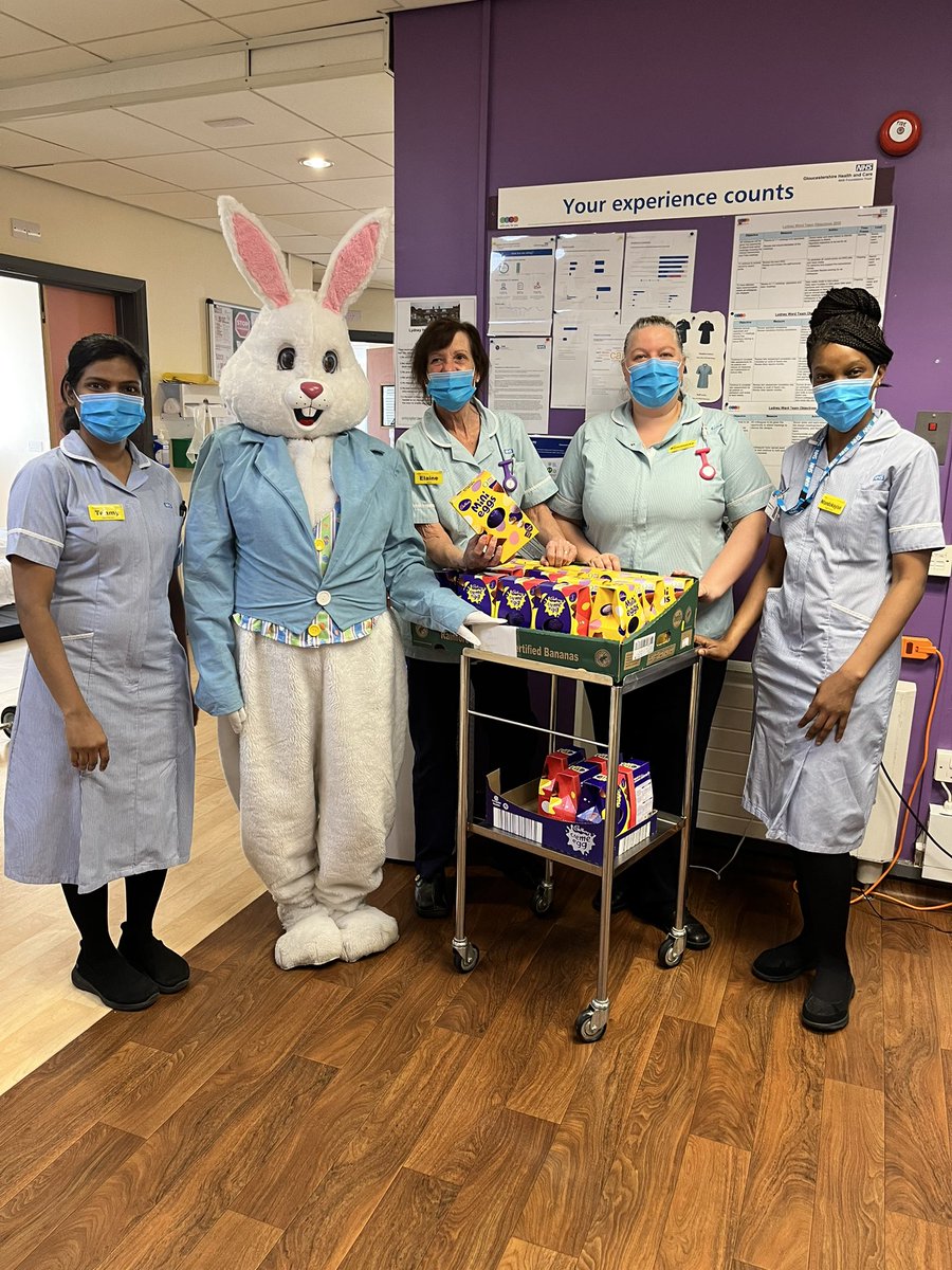 Today the Easter bunny delivered eggs donated by <a href="/TescoLydney/">TescoLydney</a> to the patients #happyeaster  <a href="/LInpatients/">Lydney hospital inpatients</a> <a href="/cheryl_haswell/">Cheryl Haswell</a> <a href="/GlosHealthNHS/">Gloucestershire Health and Care NHS FT</a>