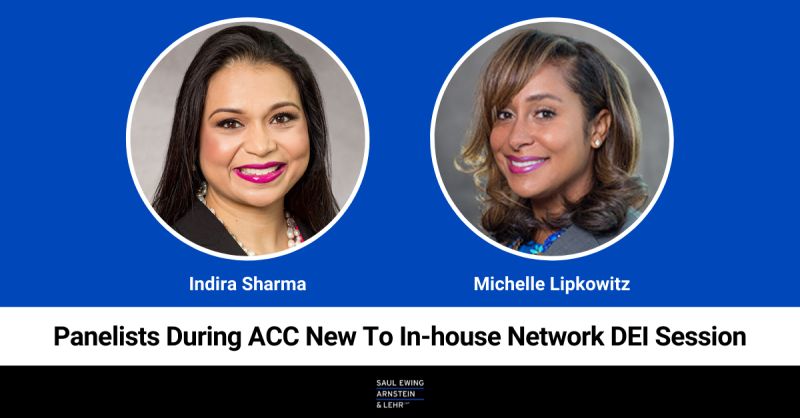 SaulEwing's tweet photo. On Thursday, April 21, Partners @IndiraKSharma and Michelle Lipkowitz will be panelists and lead breakout sessions during a @ACCinhouse New to In-House Network #DEI Session. 

@SaulEwing is a proud sponsor of this event. Details: https://t.co/SoXnR5ZIfy #NewToInHouse https://t.co/cQndHrDPE4