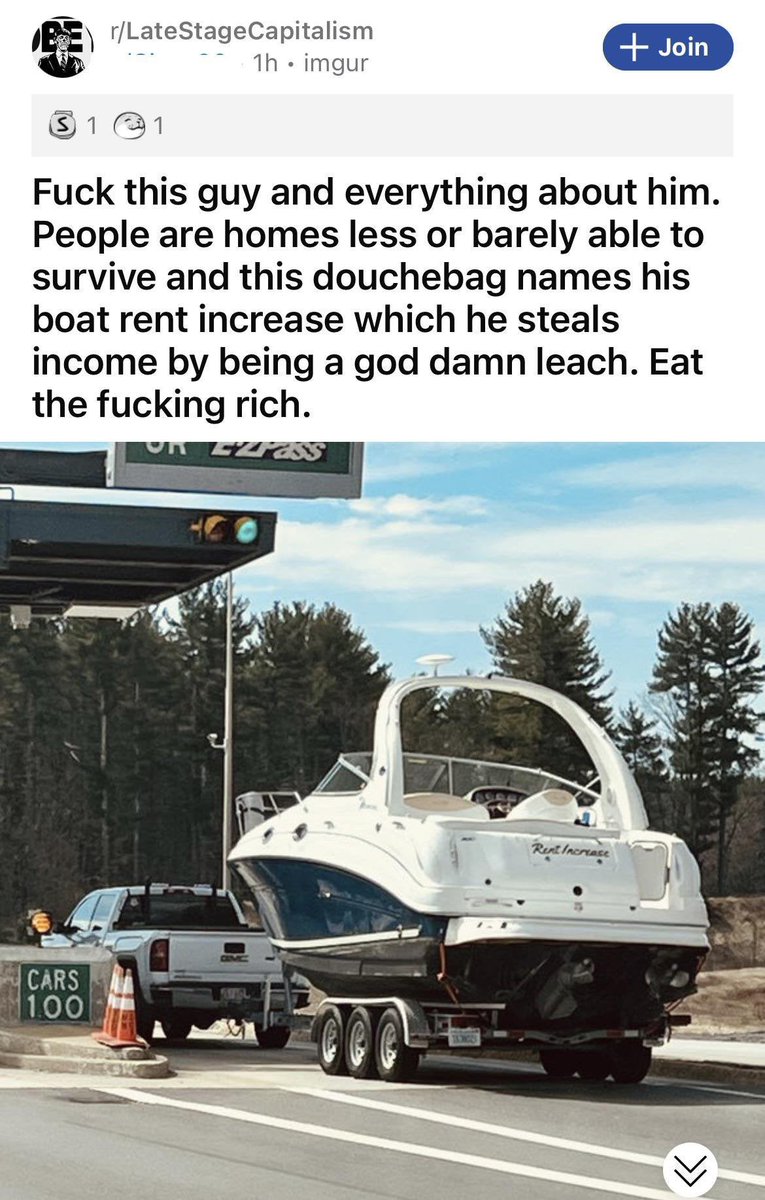 reddit_lies's tweet photo. Redditor seething because of a boat named “rent increase.” https://t.co/CfAhqmxBpD