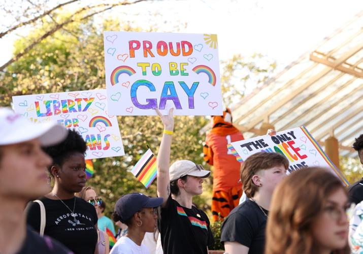 thetigerCU's tweet photo. Chants of “trans lives matter” and “gay lives matter” echoed throughout campus on Thursday evening during a “Take Back Pride” march, carried out in response to a controversial statements by Clemson College Republicans this week.  https://t.co/J8VwlxNTke https://t.co/Y9yBMR9xij