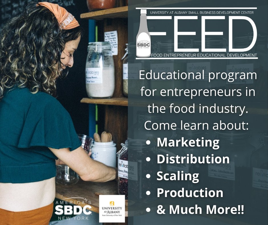 HVADC's tweet photo. Albany Small Business Development Center, Cornell AgriTech, TasteNY and HVADC are offering a FEED - Food Entrepreneur Educational Development webinars beginning April 28 – and 8 week program. Learn more at https://t.co/r65sLy1dc6 https://t.co/x46F3Zt9uR