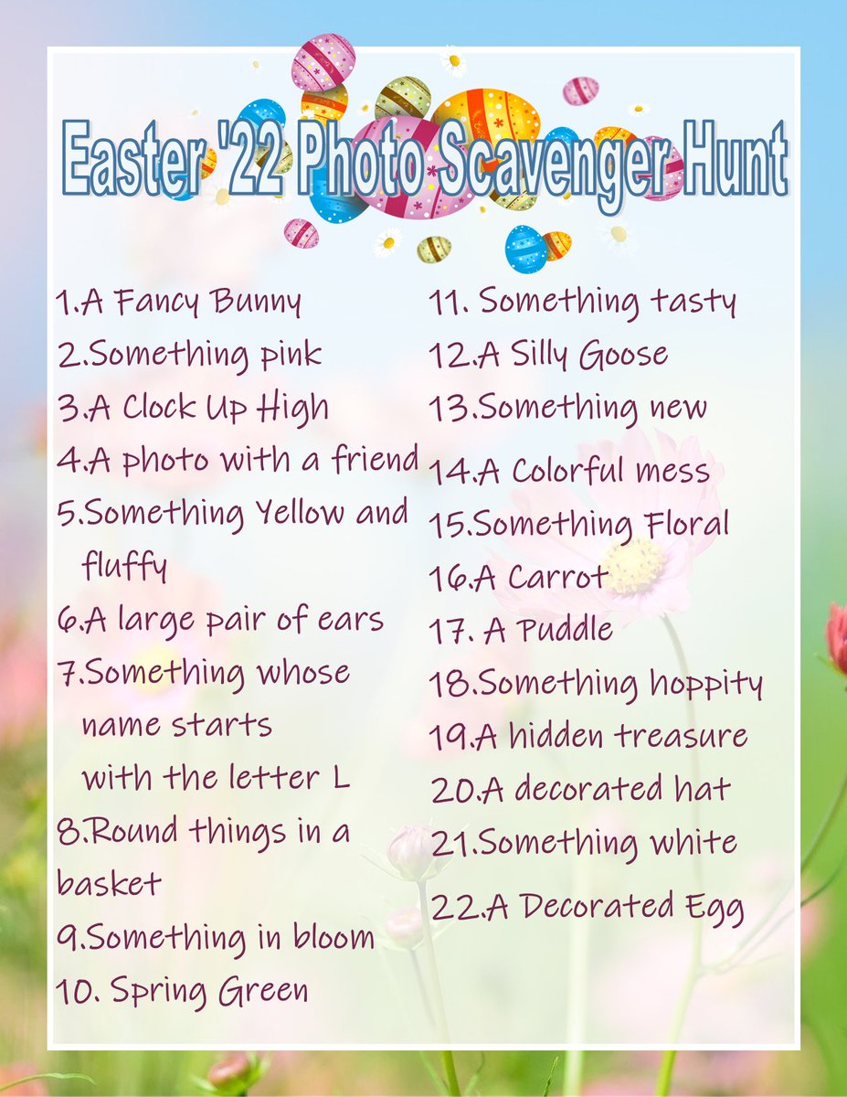 LCCBookstore's tweet photo. The Hunt is on this Easter, and eggs alone may not suffice. Join us in a photo scavenger hunt! Two winners get a gift card to the bookstore, and all participants will get a coupon good for 22% off imprinted merchandise at the bookstore! Rules and prompts listed in the photos. https://t.co/YY2Df5P8xm
