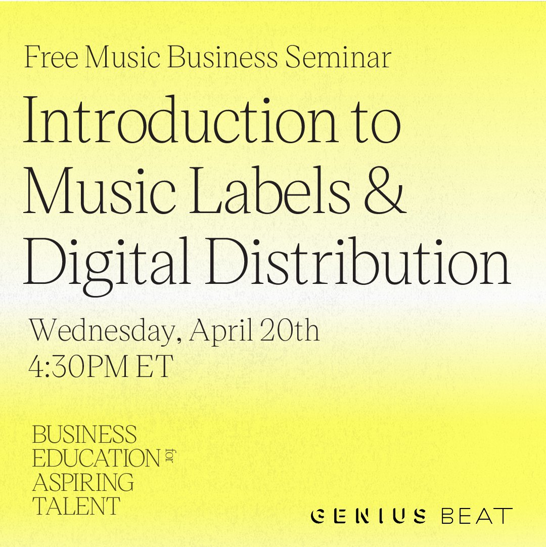 final one of the month! - a FREE #GeniusBEAT seminar for independent black artists and songwriters that will explore music labels and DSPs.

check the link to register: so.genius.com/JnfQTZl