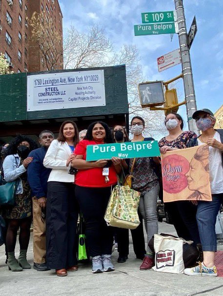 Great day to honor legacy of Pura Belpré with street co-naming with books & art kits giveaway, for a new generation of #EastHarlem youth! A salute to all our librarians in celebration of Pura & #NationalLibraryWeek Thanks to all for such a great & inspiring day day!