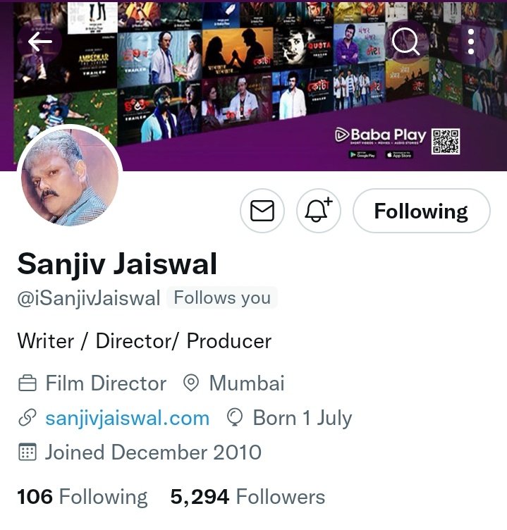 LandgePranjal's tweet photo. @aniruddh_dave Thank you so much Brother for & Thank You Sir for following.
Best of luck for your next upcoming
#QuotaTheReservation movie ♥️
We all are stand with you ✊
I request to my all follower please install #BabaPlay From play store .
@BabaPlayApp . https://t.co/tiOfGvwwSt