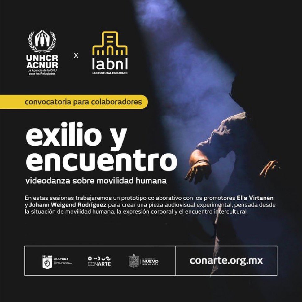 AcnurMexico's tweet photo. ¿Cómo podemos contar historias que cruzan fronteras sin la necesidad de hablar un mismo idioma?
Te invitamos a participar en "Exilio y encuentro: Videodanza sobre movilidad humana" un prototipo colaborativo promovido ACNUR y LABNL. #ExperimentaLABNL
📱Informes: 55 47 81 70 41 https://t.co/TorptaUrTy