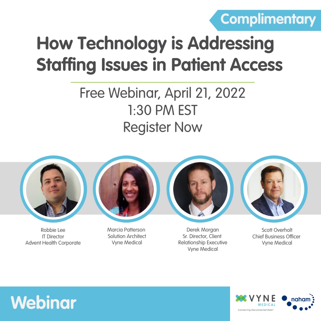 VyneMedical's tweet image. Join Vyne Medical, Robbie Lee from @AdventHealth, and @MyNAHAM as we discuss solutions such as #remotetechnologies, #automation, & #integrationtools #hospitals are using to #boostefficiency & address #staffinggaps. Register Now: smithbucklin.zoom.us/webinar/regist… #patientaccess #healthcare