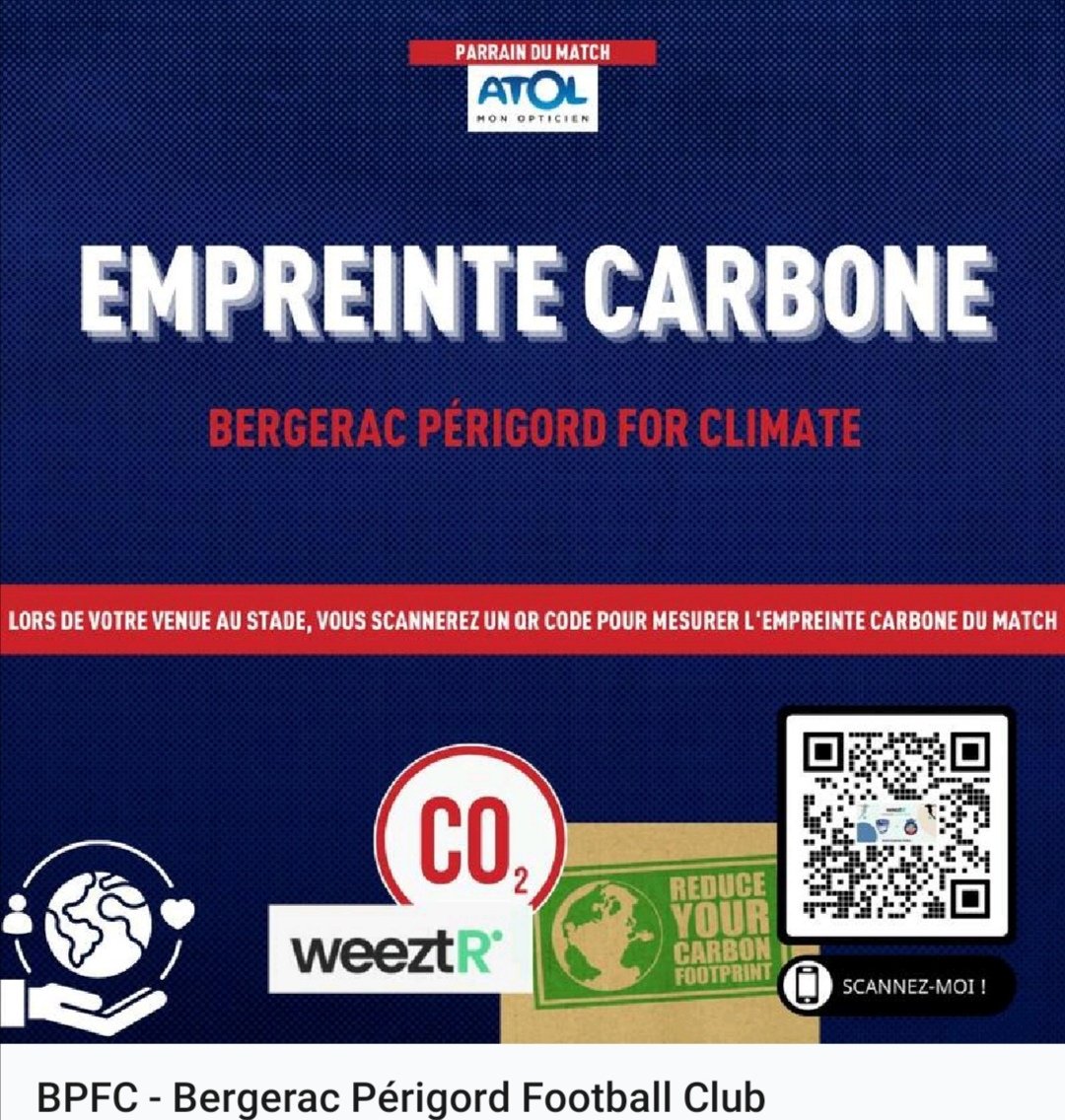 Le <a href="/BPFC24/">Bergerac Périgord Football Club ⚽️</a>, un club très engagé souhaite sensibiliser ses fans. Première étape, mesure de l'empreinte carbone des matchs.

<a href="/MatchForGreen/">Match For Green</a> <a href="/FootEcologieFr/">Football Ecologie France</a> <a href="/EmpreinteCO2/">Empreinte carbone</a> @ploogging <a href="/beninho54000/">Benoit Stefani</a> <a href="/SaintAmandHand/">Saint-Amand Handball-Porte du Hainaut 🐺</a> <a href="/ParisVolley75/">Paris Volley</a> <a href="/Blagnac_Rugby_F/">Blagnac Rugby Féminin</a>