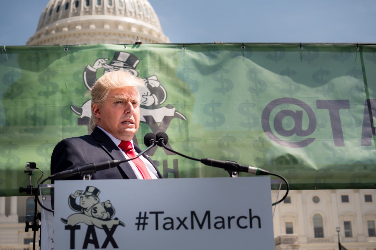 UnrigOurEconomy's tweet photo. Five years ago, we rallied 150,000 strong in 200 cities for the first #TaxMarch to demand that former President Trump release his tax returns.
Today, through our #TaxTheRich campaign, we continue to call for a more just tax system and an economy that works for everyone. https://t.co/bcOppzfiOT