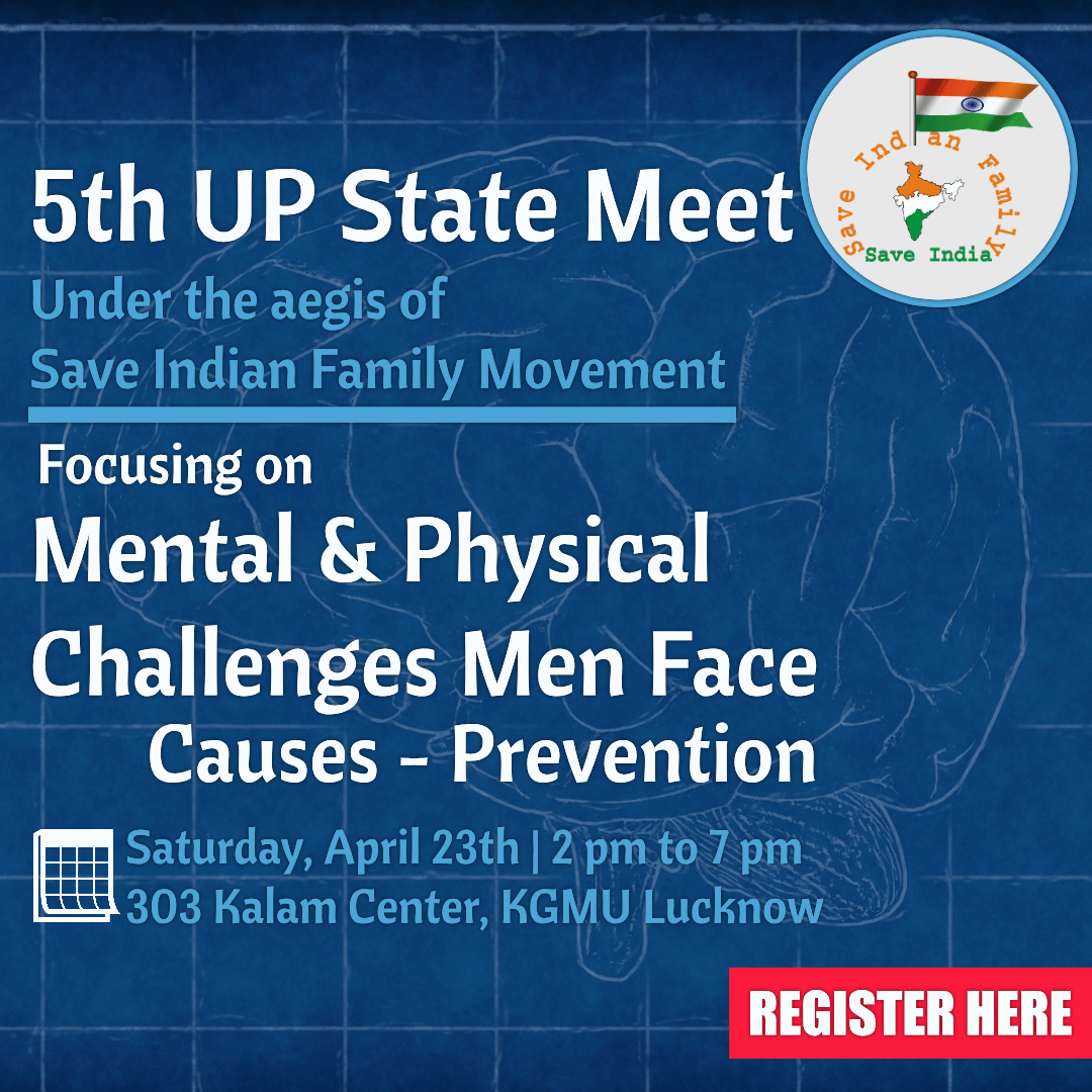 We invite you to the 5th UP State Meet under the aegis of the Save Indian Family Movement! Join us for the event focusing on 'Mental & Physical Challenges Men Face - Causes and Prevention' You can register at forms.gle/wkrYEFXqYNjHU7… #SIFMovement #UPStateMeet
