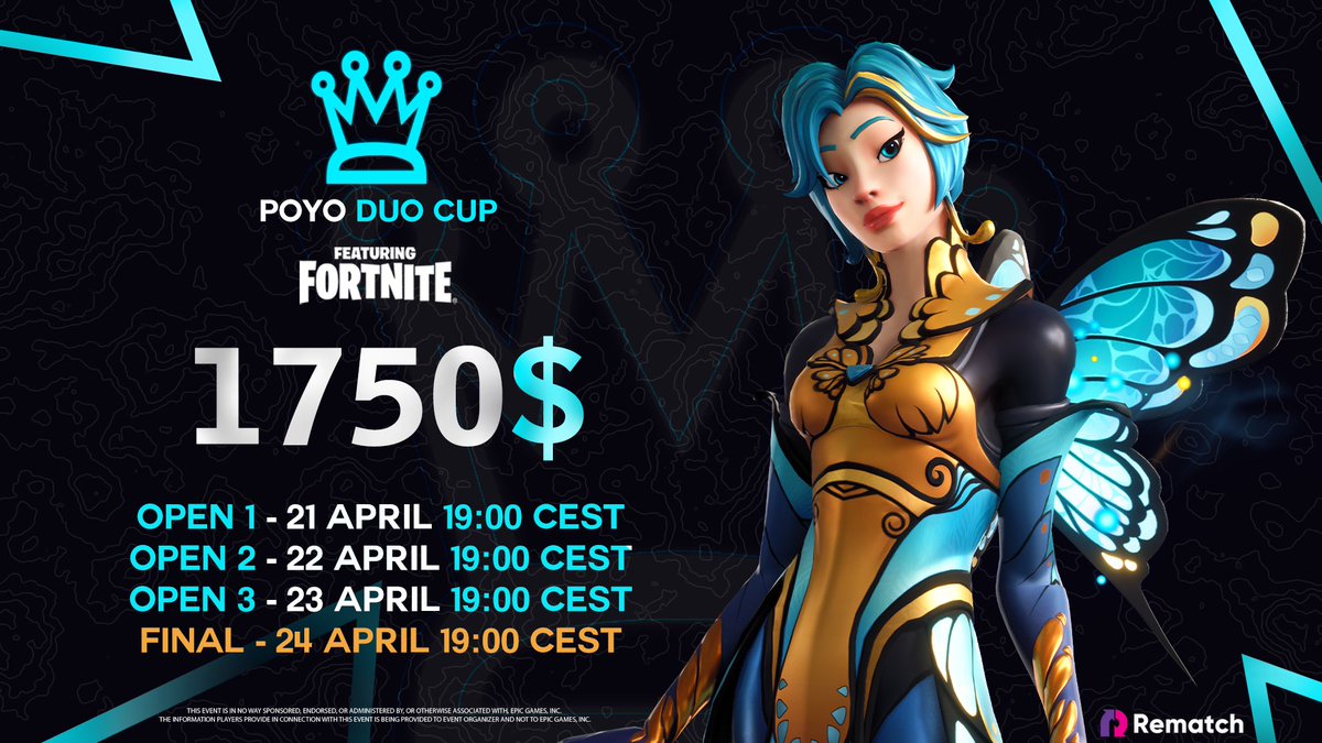 Poyo Customs (@poyocup) on Twitter photo Poyo x <a href="/Rematch_gg/">Rematch.gg</a> 1750$ Duo Cup🏆
• Open Heat 1 : 21/04 at 19:00 CEST
• Open Heat 2 : 22/04 at 19:00 CEST
• Open Heat 2 : 23/04 at 19:00 CEST
• Finals : 24/04 at 19:00 CEST
Register : urlz.fr/i0pV
14 invited duos ! Reply if you want it ! Poyo x <a href="/Rematch_gg/">Rematch.gg</a> 1750$ Duo Cup🏆
• Open Heat 1 : 21/04 at 19:00 CEST
• Open Heat 2 : 22/04 at 19:00 CEST
• Open Heat 2 : 23/04 at 19:00 CEST
• Finals : 24/04 at 19:00 CEST
Register : urlz.fr/i0pV
14 invited duos ! Reply if you want it !