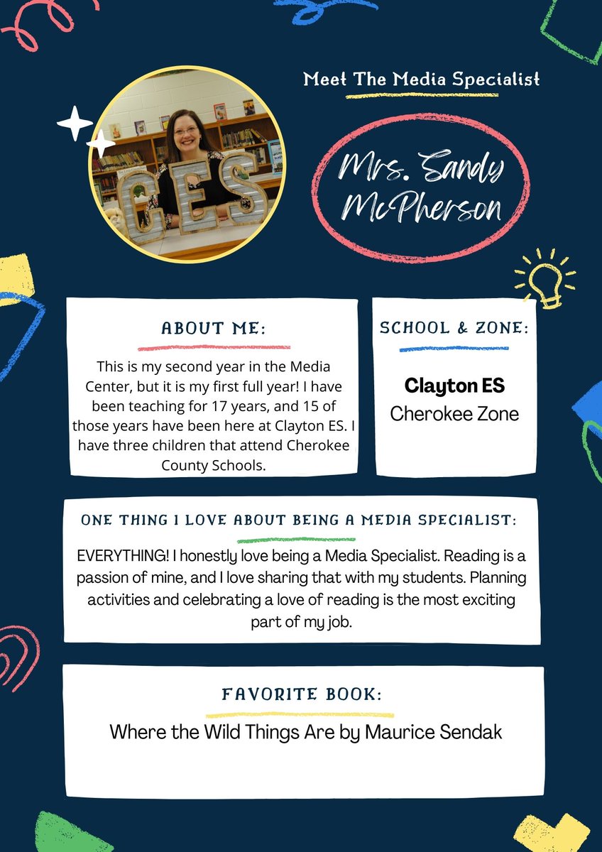 Today we want to introduce you to Mrs. Sandy McPherson--our amazing media specialist at Clayton Elementary School! <a href="/claytoncougars/">Clayton Elementary</a>