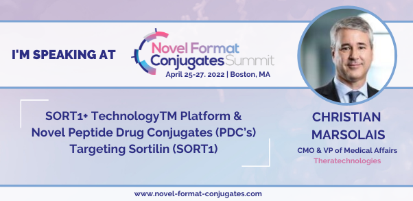 Theratech_'s tweet photo. Register Now! We are proud to announce that Christian Marsolais will be a speaker at the Novel Format Conjugates Summit on April 26 at 5:00 p.m. EST. Register https://t.co/JAROrRI8cH #Cancer #Sortilin #Oncology https://t.co/plDKsb0ER2