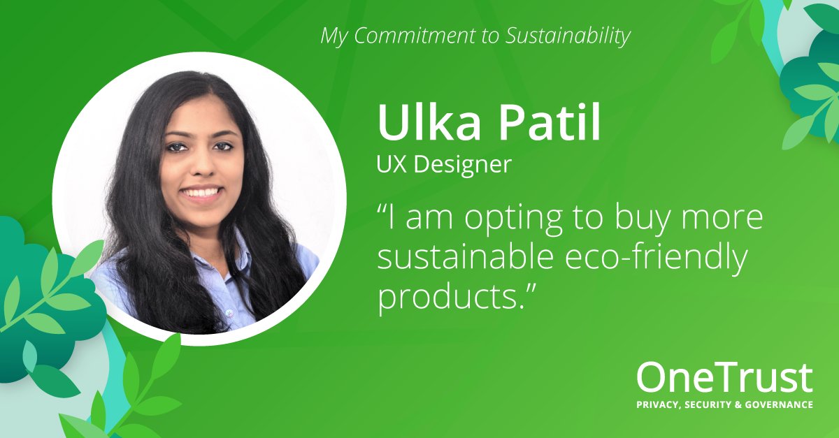 OneTrust's tweet photo. As we celebrate #EarthMonth are spotlighting the great commitments to sustainability our global #OneTeam have made. Here is what Ulka Patil shared:
#EarthDay #OneTeamOneTrust #sustainability https://t.co/YYJFOBa44T