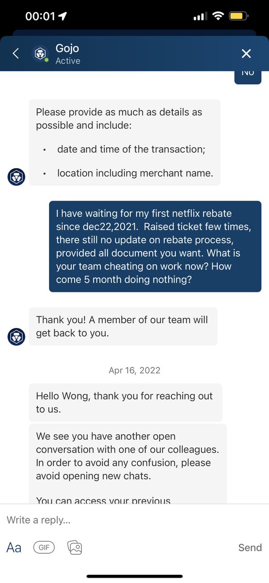 CoinsWealth's tweet photo. What the fxxk for @cryptocom @kris ?
Pending 5mths still cannot get my first Netflix rebate!!!! What is your customer services? Just ask customer wait till 2046? Poor services in the world !!!! #cro #crocard
Super scammer !!! https://t.co/SSNIBXB8L2