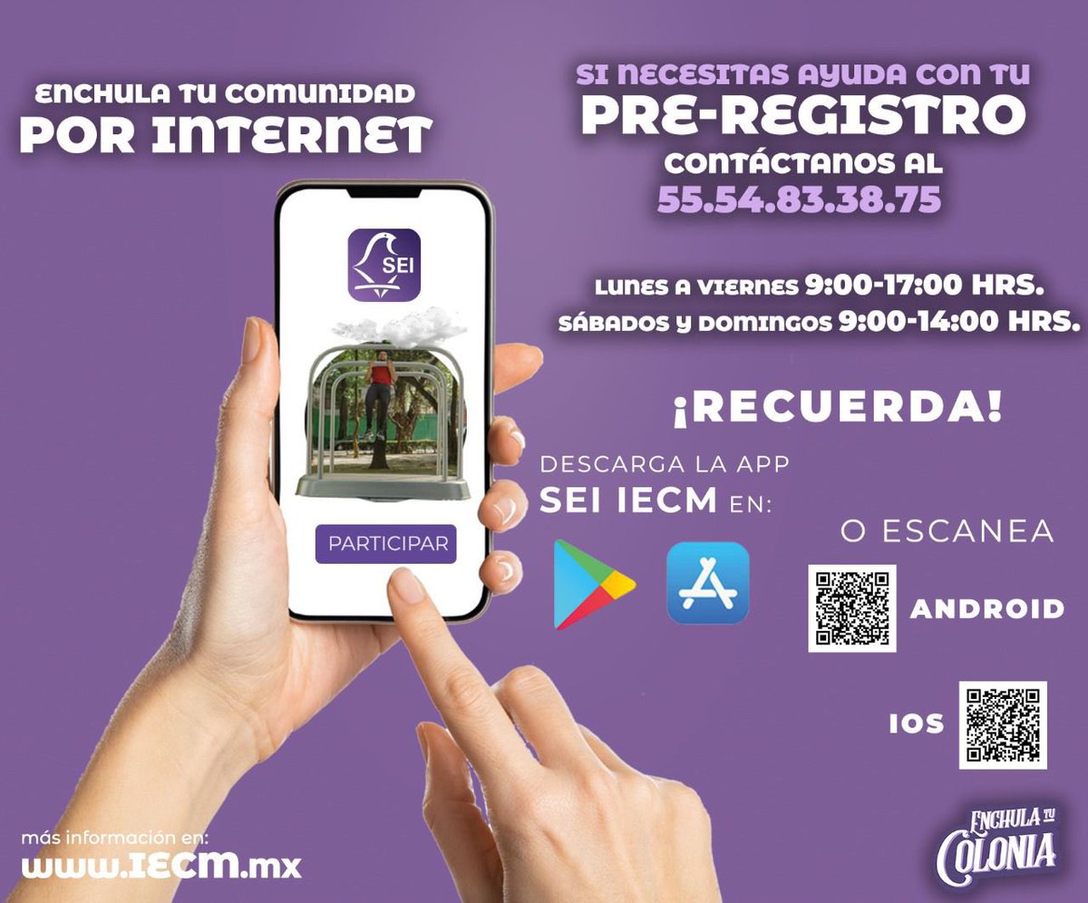 Distrito06IECM's tweet photo. 📲 Descarga la aplicación y pre-regístrate por internet del 8 al 19 de abril en:
https://t.co/VnA3Vc44bT…
Podrás emitir tu opinión del 21 al 28 de abril. #EnchulaTuColonia
#YoSoyParticipación
@ParticipaIECM
#DD06 https://t.co/f8r3oYtkua