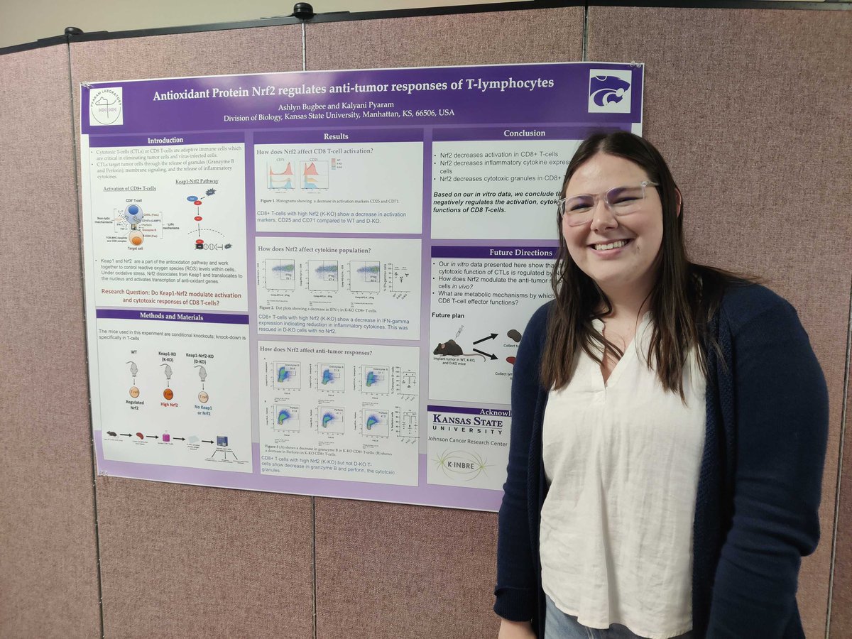 ImmunolKalyani's tweet photo. Our star undergrad @ashlyn_bugbee  at the Undergrad research forum @kstatebio She is presenting the findings of a project that she has been leading in #Pyaramlab So proud of her!👏🤩 https://t.co/iR45oIS3fb