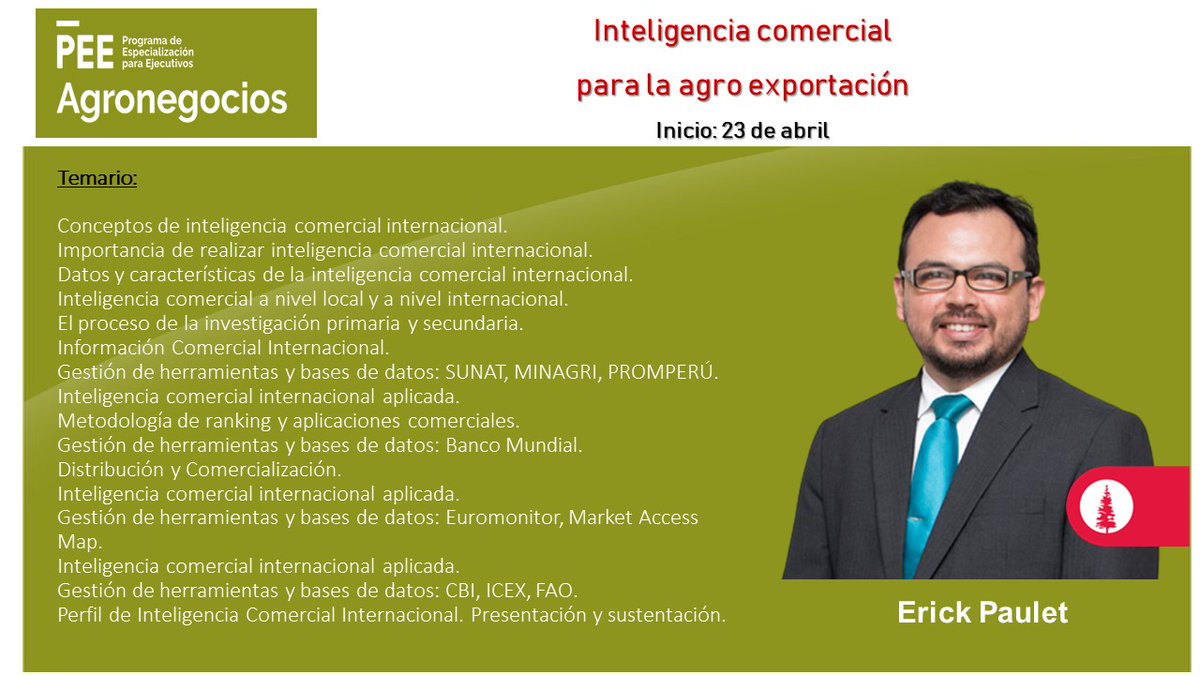 ¿Quieres identificar y aprovechar el potencial agroexportador que tiene el Perú?🌎🚨

🙌¡Este Programa este para ti!¡No lo pienses más!

👩‍💻Conoce la importancia de la Inteligencia Comercial y aprende a aprovechar de manera inteligente el potencial #agroexportador que tiene #Perú.