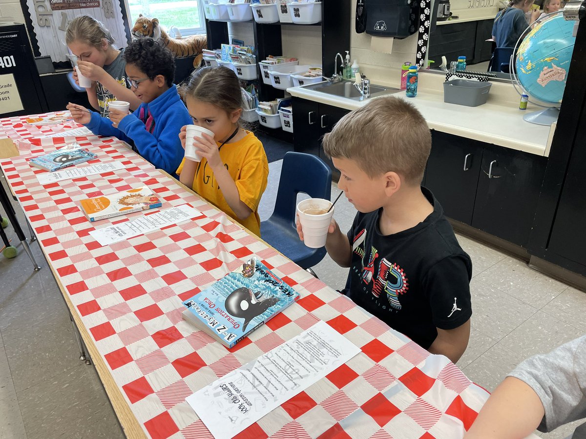 Students just finished flex reading book clubs.  As a culminating activity, students met at the “Gibson Book Club Cafe” for a little hot chocolate and book discussions.   #MurraySchools
