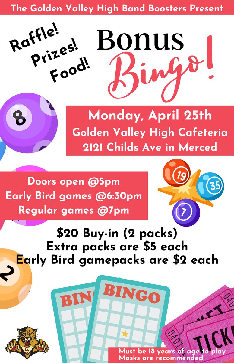 GVCARDREGIME's tweet photo. We're at it again! Our next #BingoNight is on Monday, April 25th. All proceeds go toward the band program, so come out for a great time while supporting some amazing students! #BonusBingo https://t.co/eTJ0UbPBFV