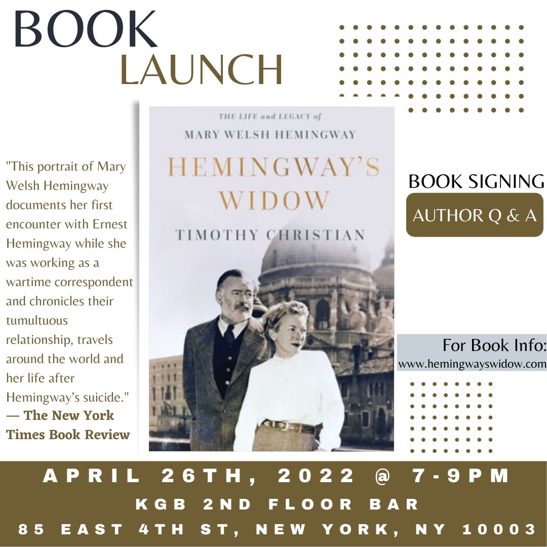 Pegasus_Books's tweet photo. Join #TimothyChristian, author of HEMINGWAY'S WIDOW, for a launch event at New York's @KGBBarRedRm/@kgbbarlitmag on Tuesday, April 26th from 7-9 pm ET. You don't want to miss this one! ✍️ https://t.co/OfFoadO7kG