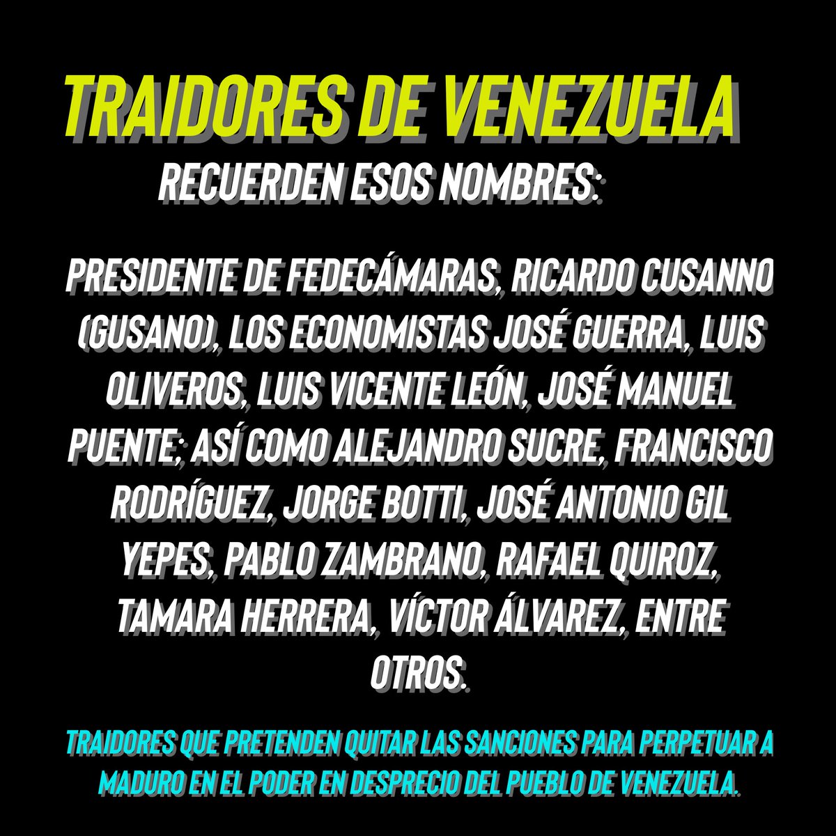 ReinaldoProfeta's tweet photo. Recuerden esos nombres además del traidor eterno @aveledounidad que también está rogando a Biden que le dé dinero a Maduro. https://t.co/5B119w4Uxy