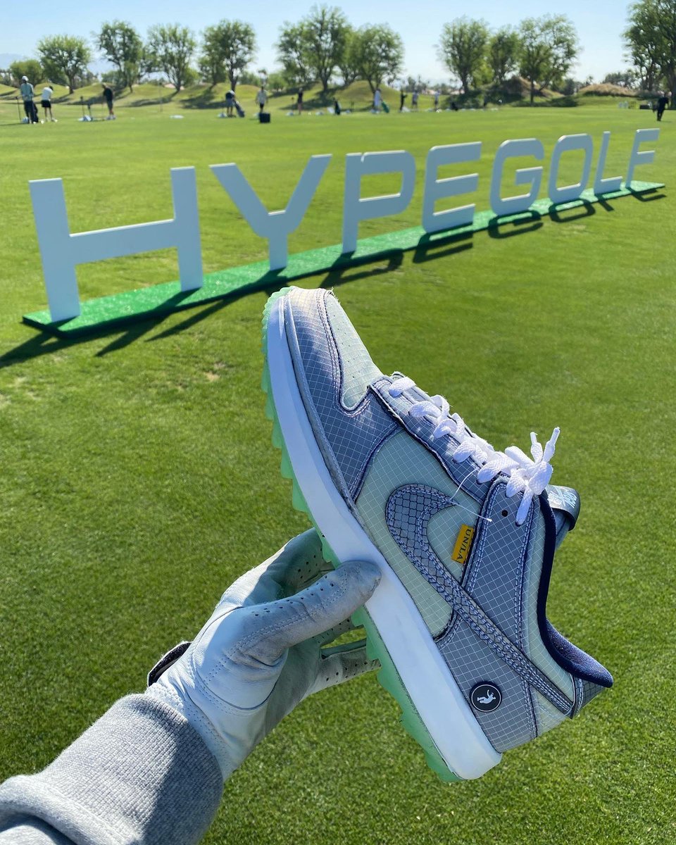 kustoo's tweet photo. Getting it in with Hype Golf with some heat courtesy of @TheShoeSurgeon. A nice @unionlosangeles upgrade for the course. https://t.co/4YQxoIwld8