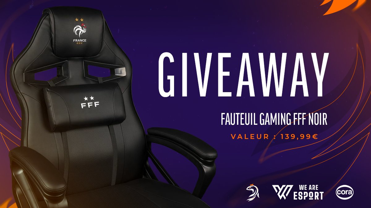 🎉#GIVEAWAY 🎉

Pour la #GamerAssembly, notre partenaire majeur @CoraFrance vous offre un Fauteuil Gaming FFF Noir 🔥

Comment participer ? 
✔️RT &amp; Like
✔️Follow @CoraFrance, <a href="/WeAreEsport_fr/">We Are Esport</a> &amp; <a href="/ViV_Esport/">ViV Esport</a> 
✔️Commente #VIVWIN

Fin du Giveaway Lundi 18 Avril 2022, à 19h ! 🚨