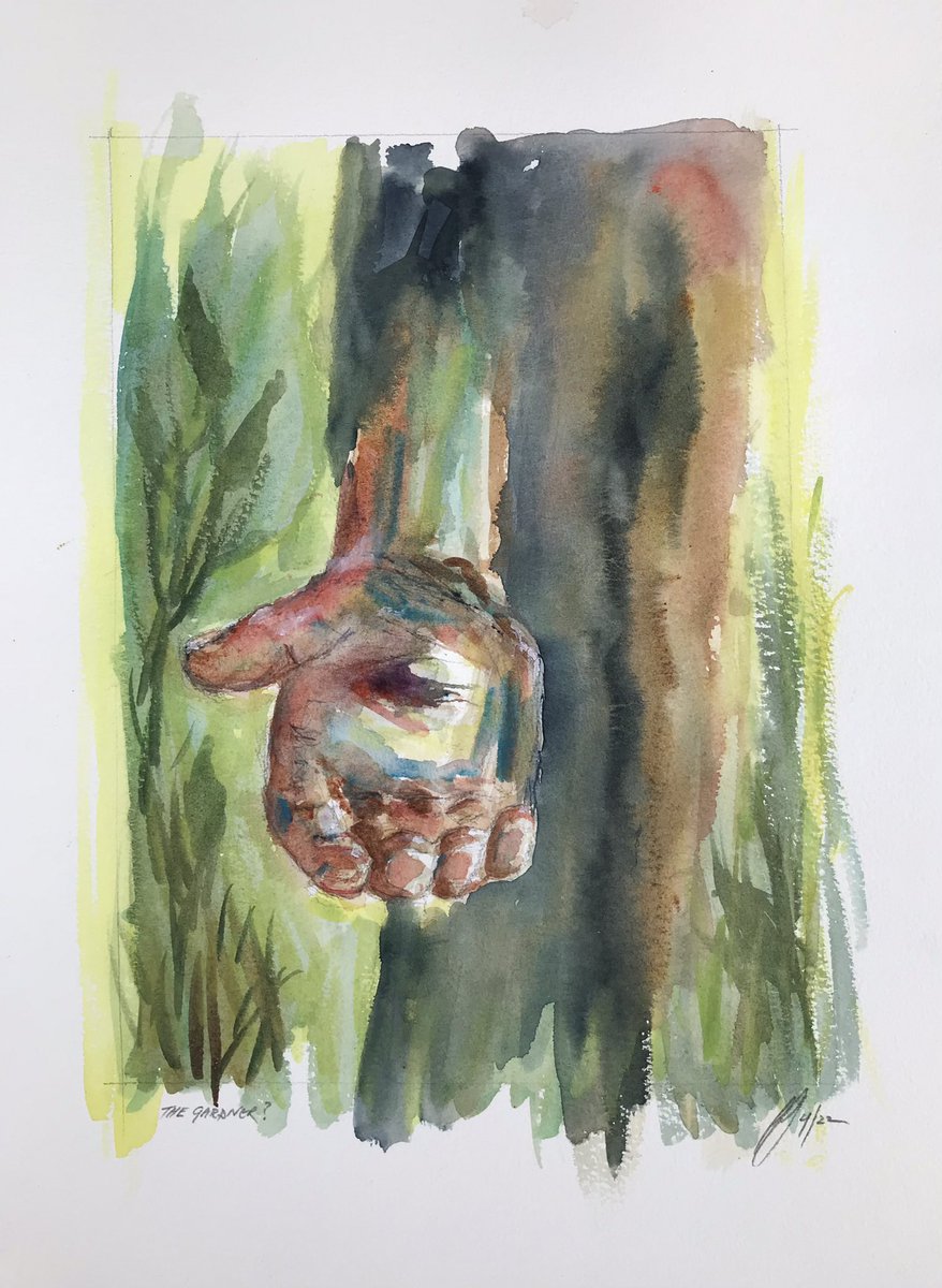 PhilManchester's tweet photo. My #Easter painting for 2022. The #Gardener - early on the first day of the week, women went to The tomb if Jesus and found it empty. Mary saw a man thinking it was the gardener..when he spoke her name she recognised #Jesus - he still knows and is softly calling our names.. https://t.co/WfD0b02ecV