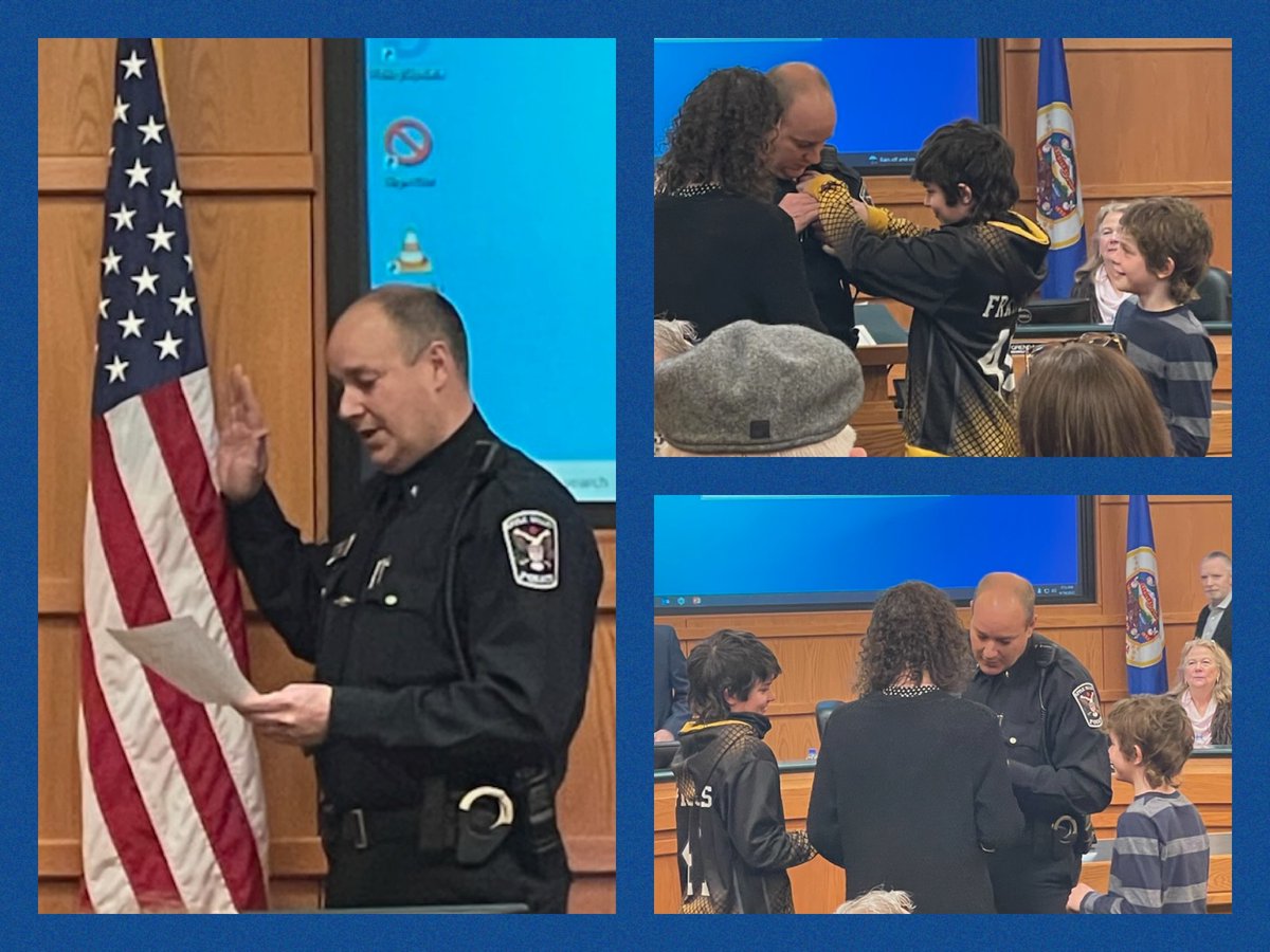 ValleyYouthPuck's tweet photo. Last night, our Coach Francis officially went from @AppleValleyPD's Captain Francis to Chief Francis during the swearing-in ceremony at the @Apple_Valley_MN Municipal Center. His wife, Kirsten and two sons (Braeden and Nico) were there to help. Congratulations, Nick! 💙👮 https://t.co/cDVuMmYH2h