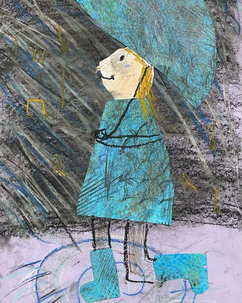 NtlPortfolioDay's tweet photo. The cutest little #repost you ever did see ☔️
@msmoneysartroom (on IG) 🎶 singing in the rain 🌧 chalk pastel & texture rubbings, by my 2nd graders #artteachers #artteachersofinstagram #artseducation #artsed #artclass #deepspacesparkle #elementaryart https://t.co/jLIoY6b8Li
