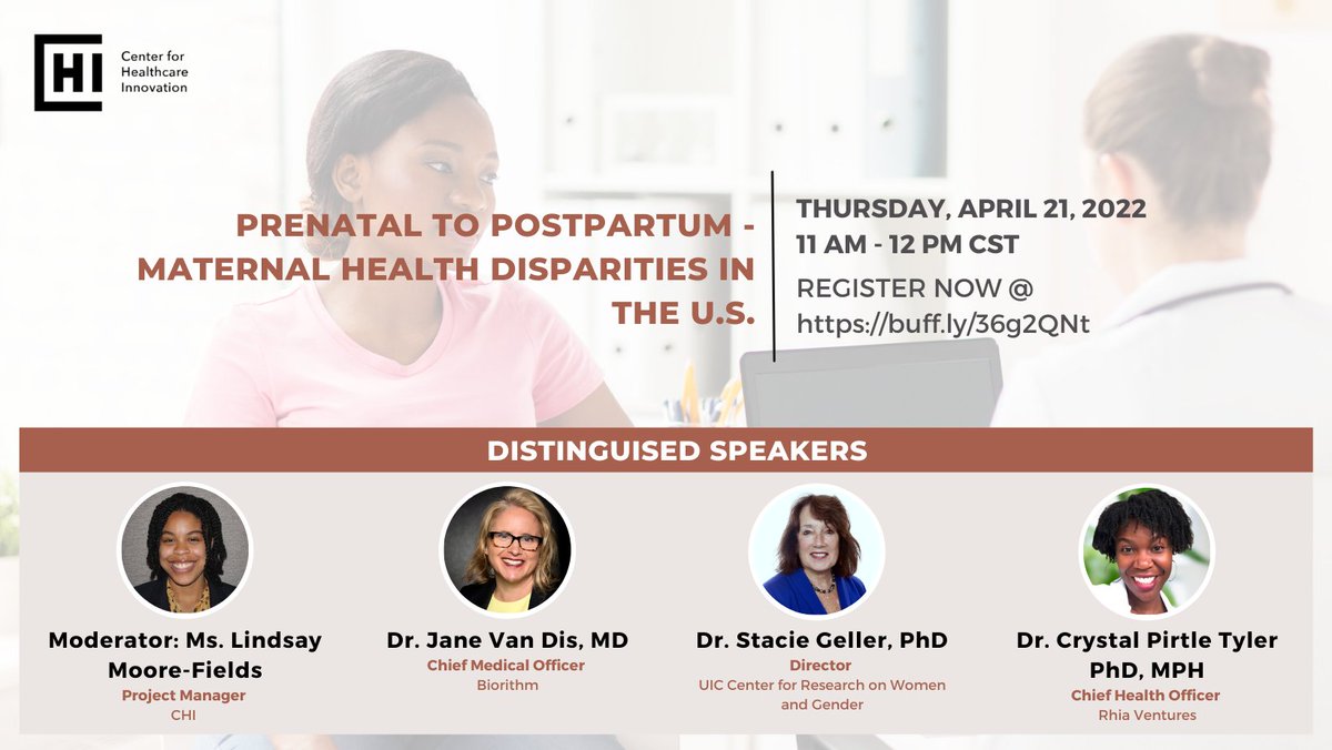 Join me and @chisite as we discuss #maternalhealthdisparities on Thursday, 4/21 at 11:00 AM CST Register @ buff.ly/36g2QNt