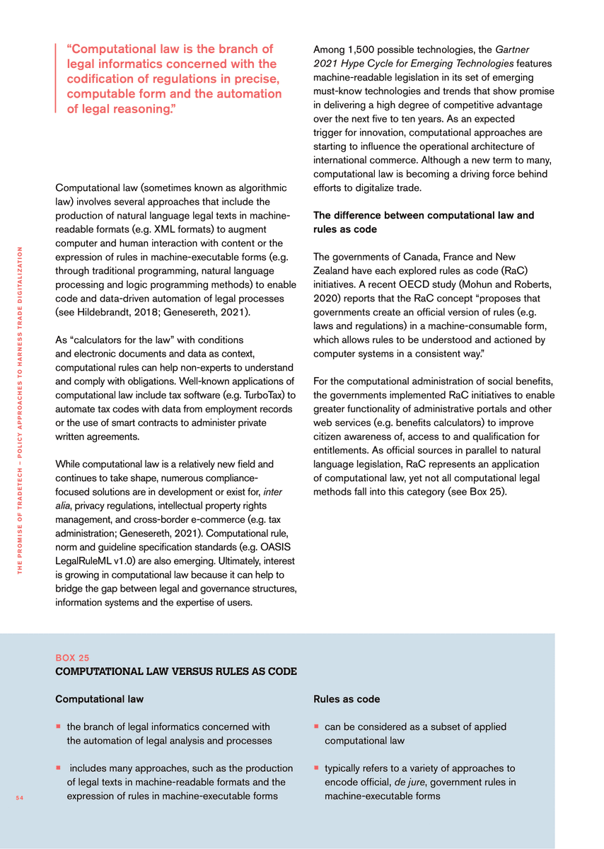 craigaatkinson's tweet photo. 6/ After further introducing the contested concept of #ComputationalLaw / #AlgorithmicLaw, there is also a discussion on #RulesasCode approaches and the movement. For more, see the key @OECD report by @CaptainInnovate and @jamesmohun: https://t.co/bOgkeES50a https://t.co/obit0FjU0H