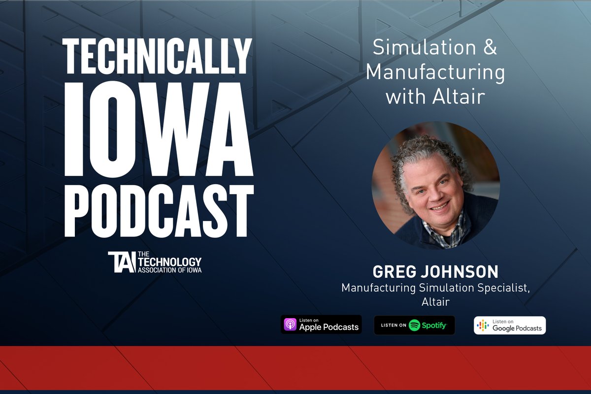 BusinessIOWA's tweet photo. “The goal of simulation in the manufacturing process is to eliminate and reduce defects,” shared Greg Johnson of @Altair_Inc. Listen to the full @TechnologyIowa Manufacturing 4.0 podcast episode to learn more about simulation &amp; manufacturing. #Iowamfg https://t.co/BxjDRAnPhb https://t.co/vF5VJajhwy