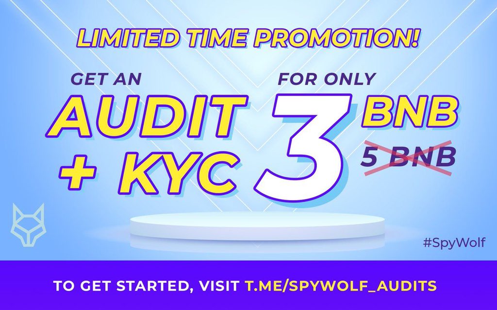 <a href="/saylor/">Michael Saylor</a> Are you a project owner that needs to show your community you are trusted? Get an audit and KYC/Promo from SpyWolf for only 3BNB (5BNB value)!  Book now at, t.me/SpyWolf_audits #Audit #KYC