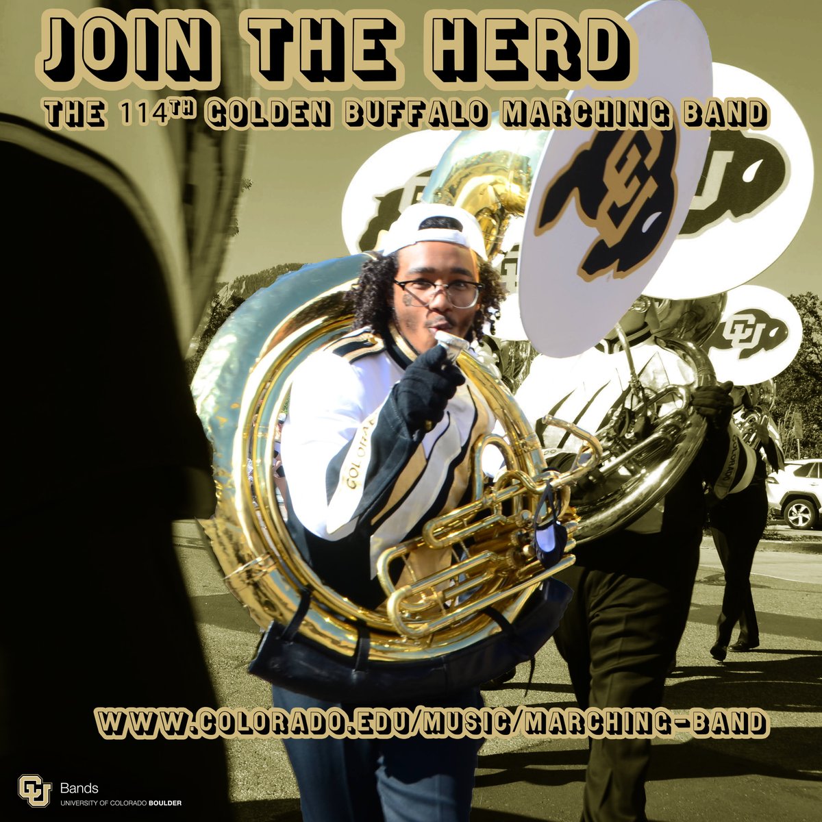GoldenBuffaloMB's tweet photo. 📣 Join the 2022 Golden Buffalo Marching Band! Check out our website for more information. Audition videos due by June 1st. Go Buffs! 🦬 #114 #jointheherd #cuboulder #gbmb #thsp 📣 https://t.co/jM9KZxQhhc