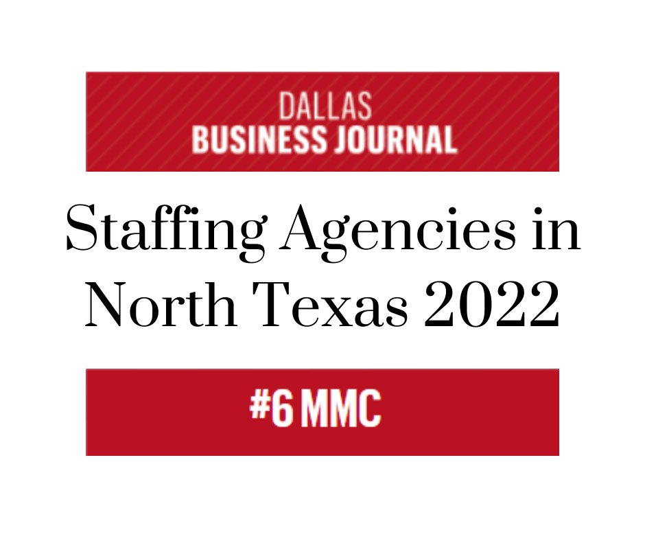 MMCGroupLP's tweet photo. We are honored once again by placing #6 as a top staffing agency in North Texas for 2022! Thank you @DallasBizNews for the recognition of our hard work! https://t.co/HxLeUsRki1