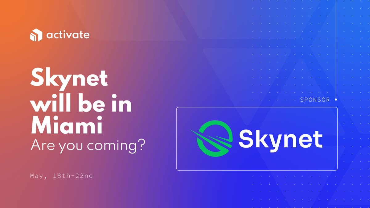 activate_build's tweet photo. We are committed to having the most impressive ecosystems on the planet at #ActivateMiami so there was no way we could do without @SkynetLabs π€
They are as dedicated as we are to a free future.
π May 18-22nd | Miami π΄
Secure your spot π https://t.co/4oWfZb7Q2G https://t.co/N2ixBUlWwB