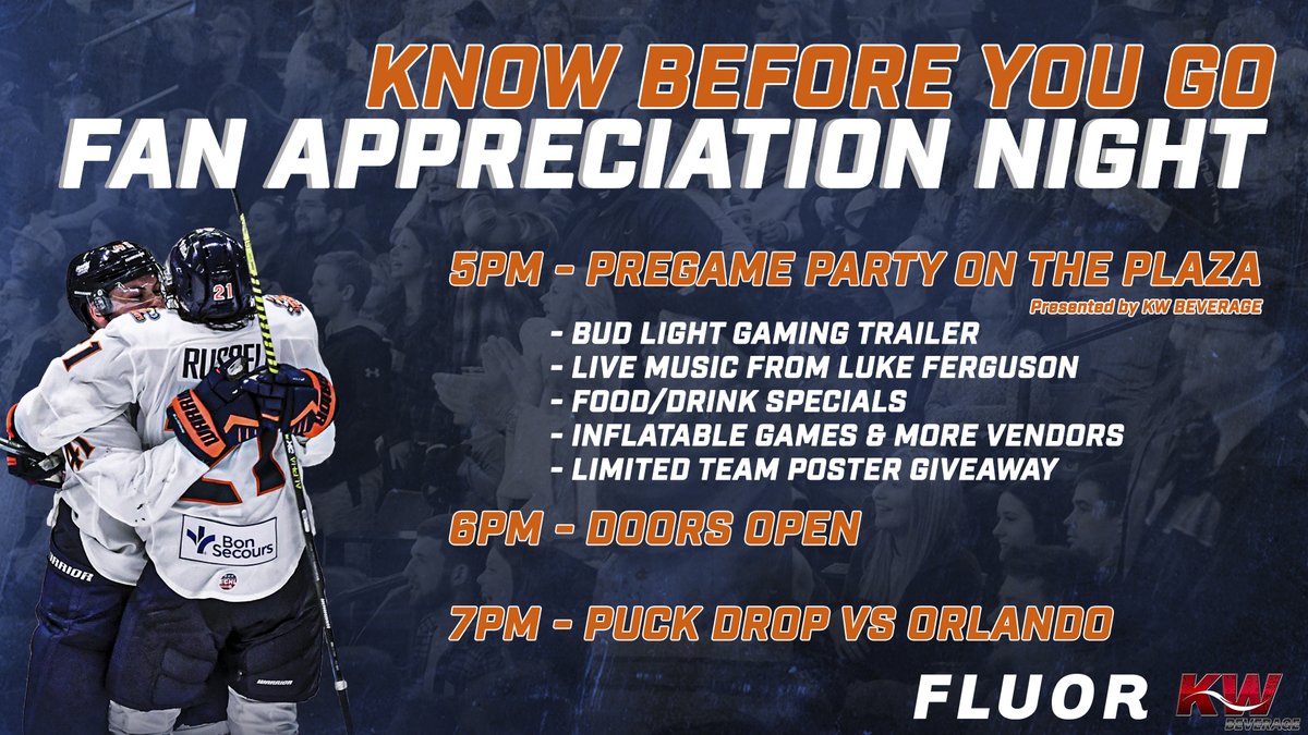 SwampRabbits's tweet photo. TONIGHT! Get to the Plaza at 5PM for the Pregame Party on the Plaza presented by KW Beverage, and make sure to pick up your 21-22 Team Photo while supplies last!
🎟Tickets: https://t.co/P2n3jEB082
👨👩👧👦Family Four Pack: https://t.co/o8duShOseE https://t.co/H31JRCNfjW