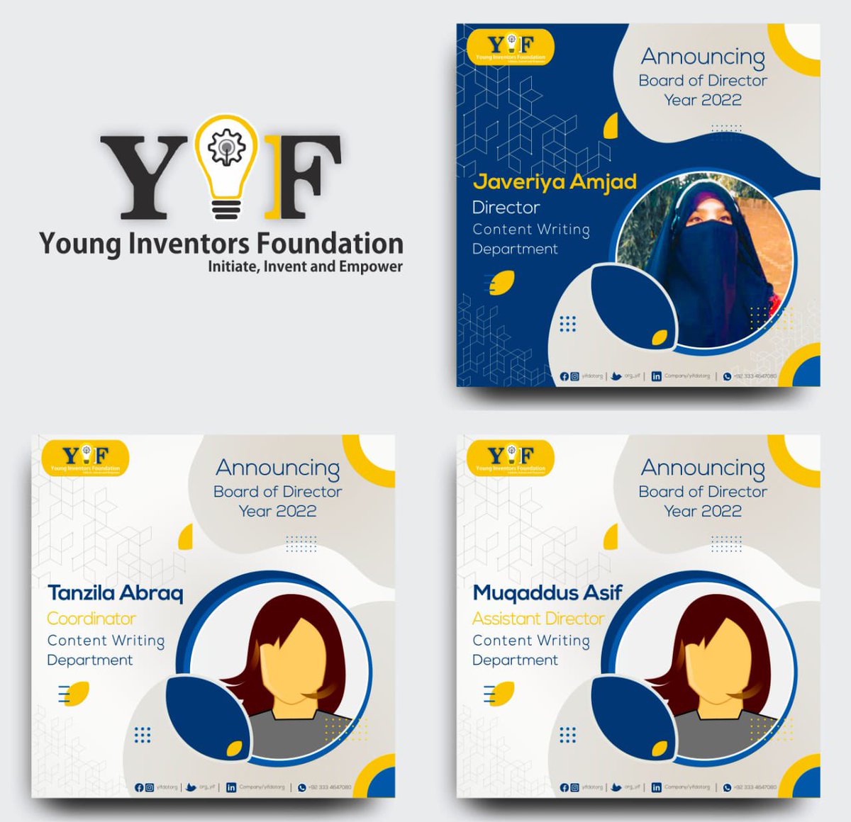 org_yif's tweet photo. 📢Important Announcement📢 

  💥 Self-belief and hard work will always earn you success

 ⚜️ YIF is pleased to annouce the
 Board Of Directors of Content Writing Department Department, 2022 

#teamyif #yifdotorg #teamleads #directors 

Regards: Young Inventors Foundation https://t.co/qWeO1JIYcB