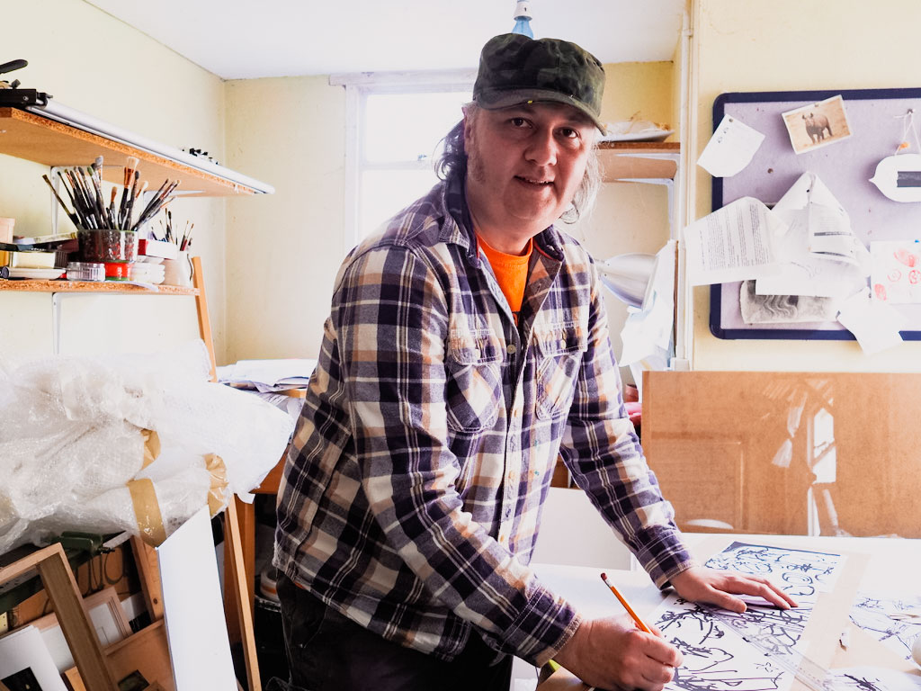 Here I am in the studio earlier today working on some long over due new paintings; Merry Easter everyone!