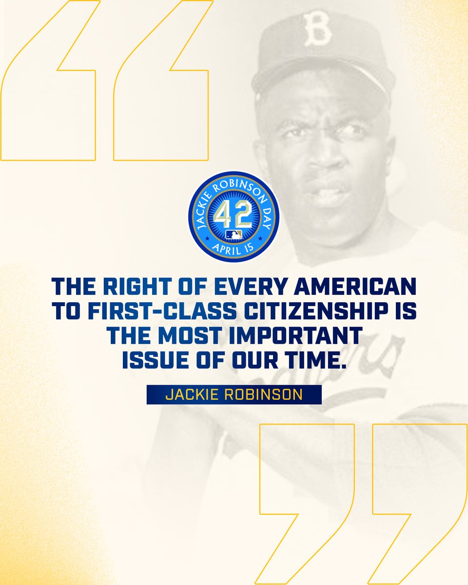 Brewers's tweet photo. Today we celebrate Jackie Robinson’s legacy as a baseball giant who changed the game. 

Jackie, the icon who broke Major League baseball’s color barrier at a turbulent time in history, spoke out for social justice and equality on and off the field.

#Jackie42 | #ThisIsMyCrew https://t.co/eXS2KExNjI