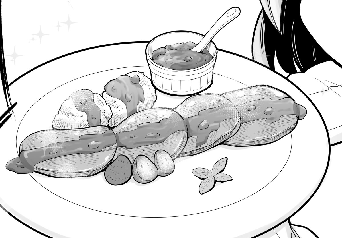 今回の本、こんな感じで食べ物ばかり描いてたせいもあってお腹が空いて仕方が無いの 