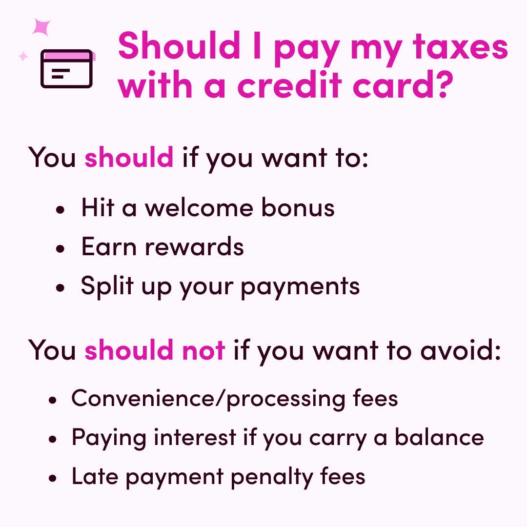Choosing how to pay your taxes can be difficult, but we're here to help. 
 
Weigh your options and see if paying with a credit card is right for you here: bit.ly/3uKNp9D

#taxes #taxday #creditcard #payingtaxes