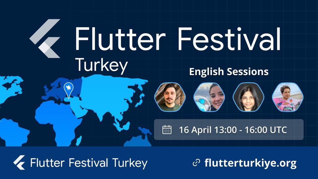 #FlutterFestivalTurkiye offers you a wonderful weekend filled with Flutter talks - in English! 💙 

Join us this Saturday at 13:00 - 16:00 UTC to learn new things and to get answers to your questions! 🚀 

📌Register for the event 
here: flutterturkiye.org 

#Flutter