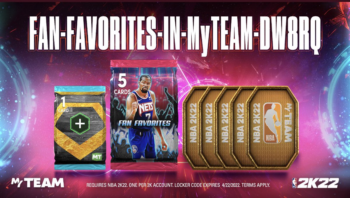 2k22lockercode_'s tweet image. #lockercode #2k22 🚨 Use this code for a Fan Favorites Pack, Diamond Shoe Boost, or 5 Tokens.

Available for one week