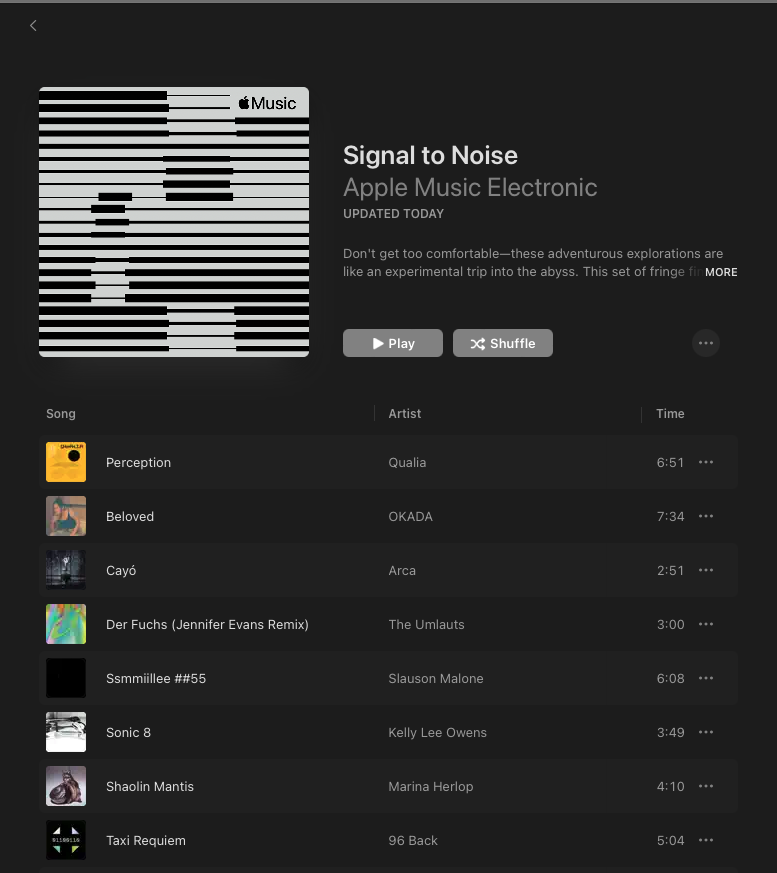 n5MD's tweet photo. Big shout out to the powers that be at @AppleMusic for including OKADA's Beloved in their Signal to Noise experimental playlist https://t.co/3mWDKJG7aI https://t.co/zN2Tp2yVmw