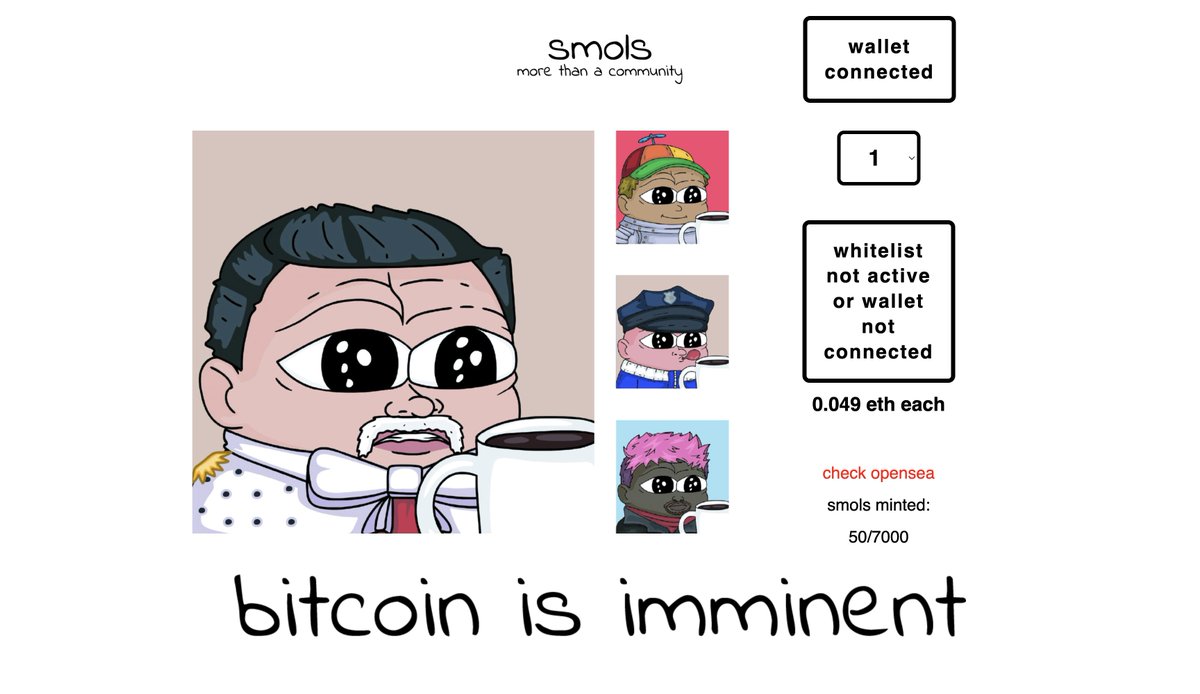 smols_nft's tweet photo. our mint starts in 2.5 hours! 🔥

you can still get whitelisted tho, 100 of 1,000 spots left:

https://t.co/0g1h9hWPxx https://t.co/RigypjkORd